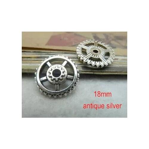Free Shipping -60 pcs/lot Wheel Gear Charms 18mm,Steampunk Watch Gears Pendant,Antique Silver Gear Shape Connectors For Jewelry