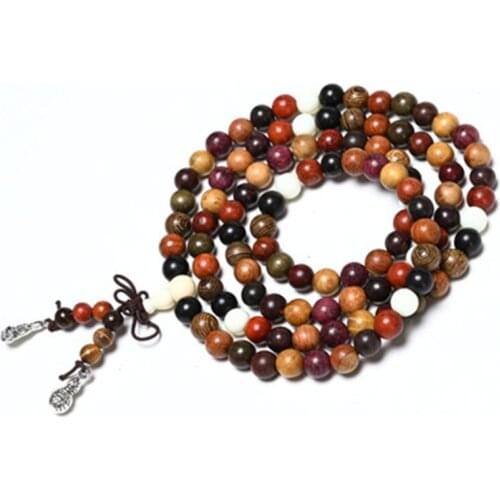 Folk-custom 2pcs/set Natural Log Couple Models Gift Sandalwood Beads Multi-orb Rosary Strand Bracelet Necklace Set