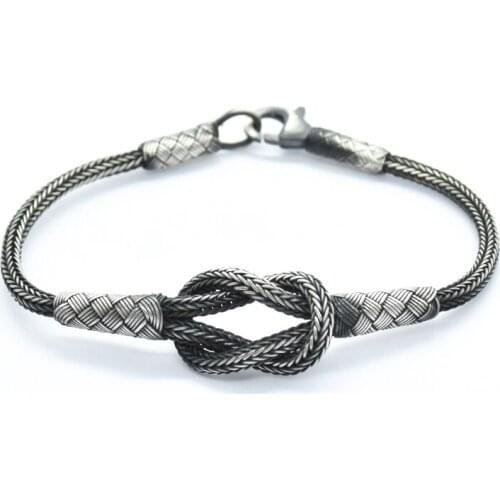 Unisex Double Love Knot Bracelet Fine Silver Woven Chain Everyday Jewelry Nautical Kazaziye