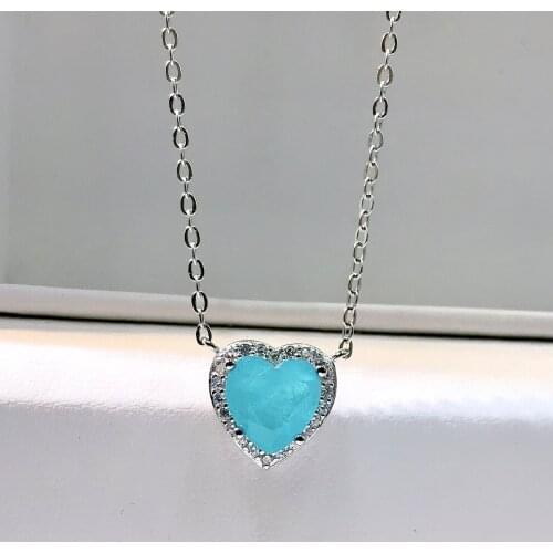 2021 New Solid 925 Silver Love Heart Blue Paraiba Stone Necklace Clavicle Chain Pendant For Women Anniversary Fine Jewelry