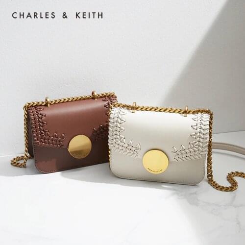 CHARLES＆KEITH New Arrival for Summer 2021 CK2-20270634 Ladies woven flap chain crossbody small square bag