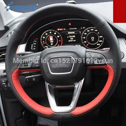 For Audi Q7 2017 High Quality Hand-stitched Anti-Slip Black Red Leather Red Thread DIY Steering Wheel Cover