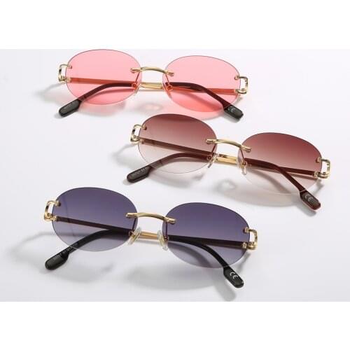 DENISA Fashion Rimless Oval Sunglasses Women Small Retro Sun Glasses For Women Luxury Brand Gradient Lens Shades lunette G50707