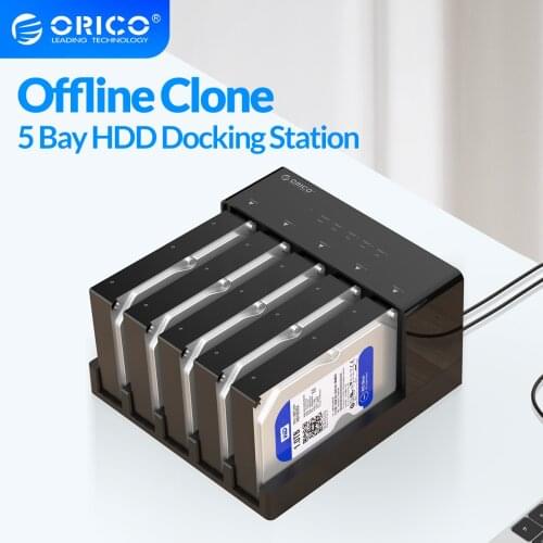 ORICO 2.5 3.5'' 5 bay USB3.0 to SATA HDD Docking Station USB3.0 Hard Drive Enclosure Support 10TB 5 Bay Offline Clone HDD Case