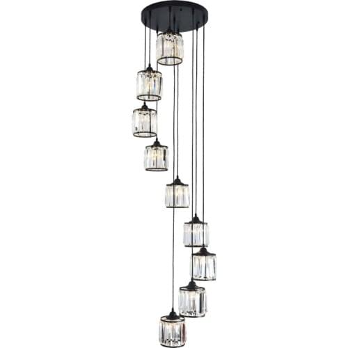 Duplex long pendant ligith led crystal pendant lights American simple hotel spiral staircase modern personality pendant lamp