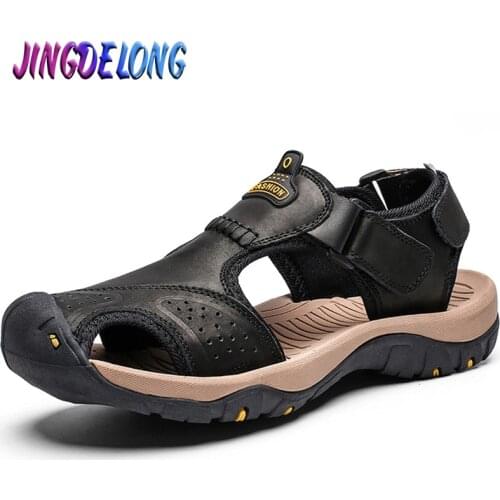 Classic Summer Men Sandals Genuine Leather Male Outdoor Beach Slippers Roman Design Comfortable Breathable Mens Beach Sandals