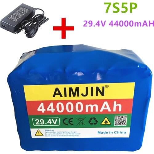 7S5P 24v Li Ion Battery Pack 29.4v 44Ah Electric Bicycle Motor Ebike Scooter 18650 Lithium Rechargeable Batteries+Charger
