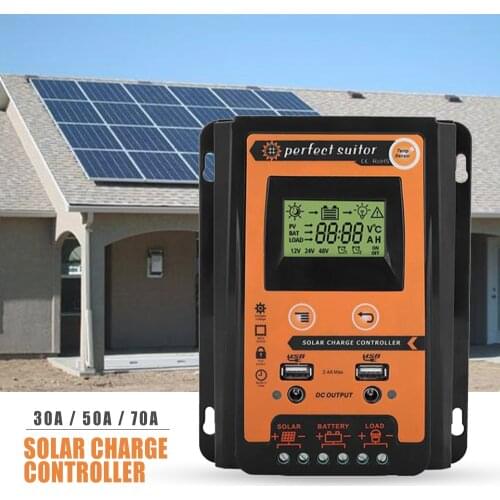 30A 50A 70A MPPT Solar Controller 12V 24V Solar Charger Controller Dual USB LCD Display IP32 Waterproof Solar Panel Regulator