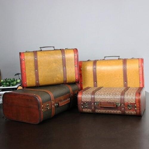 Leather case ornament home decoration wooden suitcase creative wedding gift wine cabinet interior storage decoration