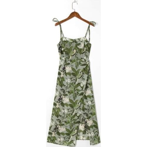 Summer womens casual printed slim-fit split sling dress