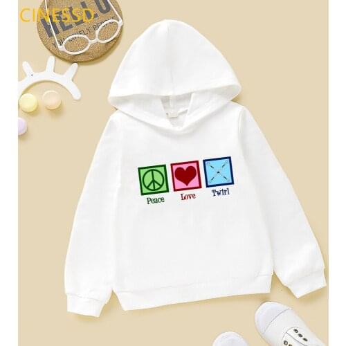 Kawaii kids Hoodie Sweatshirt Baton Twirling Gymnastics Girl Design Sweatshirt Long-sleeved Peace Love Twirl ChildrenS Hoodies