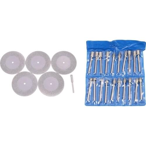 5 Pcs 50Mm Diamond Cutting Discs & 20 Pcs 3Mm Shank Diamond Grinding Burr Drill Bits Sets Promotion