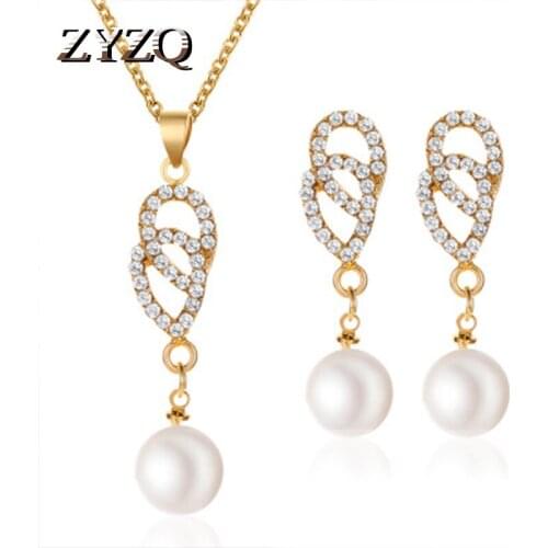 ZYZQ Classic Geometric Jewelry Sets Elegant Wedding Engagement Accessories Necklace&Earrings Sets With Simulated Pearl Jewel
