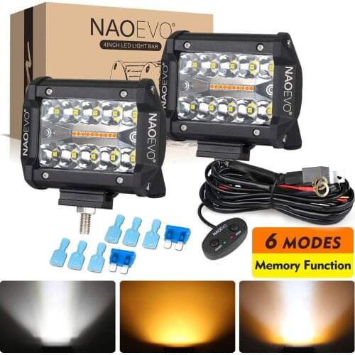 NAO 4inch LED Bar Runinng Light Strobe Work Lamp 12V 24V Dual Color 6 Modes Bulb For Offroad Car 4x4 Accessories ATV Truck Boat
