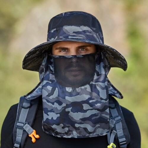 Summer Fisherman Bucket Hats Foldable Breathable Anti UV Sun Hat Men Large Wide Birm Hiking Fishing Caps Camouflage Hats