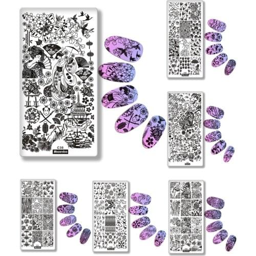Mezerdoo Animal Plants Fruits Nail Stamping Plate Nail Art Stamping Image Plate Cute Dogs Hippocampus Design Nail Stamp Template