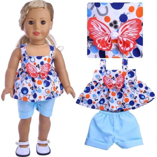 Butterfly Dress+Shorts Doll Clothes Fit 18 Inch American Doll&43 CM Baby Doll,Girls Toys,Our Generation,Christmas Gift
