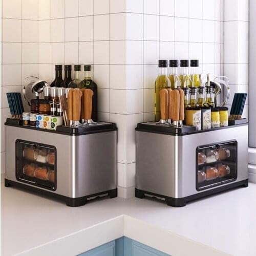High quality stainless steel spice rack multi-functional kitchen seasoning storage shelf fashion simple salt gun knife holder