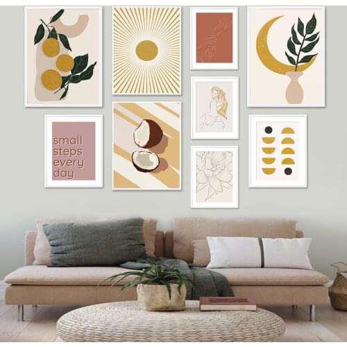 Sun Moon Potted Plant Flower Hand Coconut Nordic Posters And Prints Wall Art Canvas Painting Wall Pictures For Living Room Decor