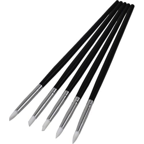 5pcs/set Professional Black Nail Art Pen Brushes Soft Silicone Carving Sculpture Embossing UV Gel Building DIY Manicure Tools