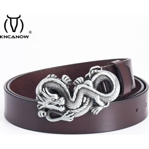 Fashion Brand Genuine Leather Belt Business Trouser Strap Pant Ceinture Homme Cowskin Dragon Smooth Buckle Cowhide Men Belts