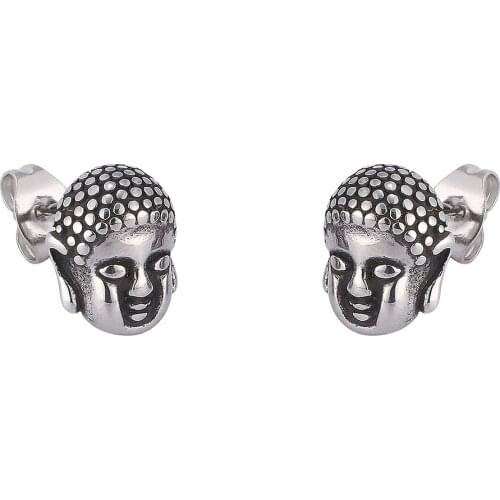 Hot Sale Buddha Head Small Ear Studs Men Punk Stainless Steel Earrings Women Jewelry Gifts BB0795