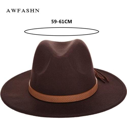 New Fashion Solid Color Autumn and Winter Mens Fedora Hat Wool Leather Male Vintage Classical Sombrero Hairy Headscarf Bone