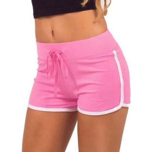 Women Drawstring Shorts Casual Loose Cotton Contrast Binding Side Split Elastic Waist Shorts Femmel Fitness Running Shorts