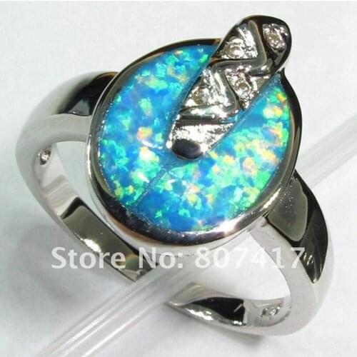 SHUNXUNZE white Cubic Zirconia with blue opal rings Jewelry & Accessories for women dropshipping Rhodium Plated R159 size 6 7 9