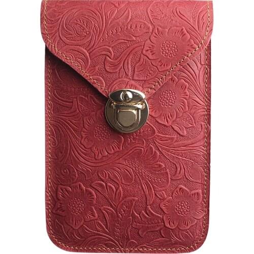 Universal Real Leather Cell Phone Bag Shoulder Pocket Womens Wallet Pouch Crossbody Bag Messenger Chain Strap Mini Coin Purse