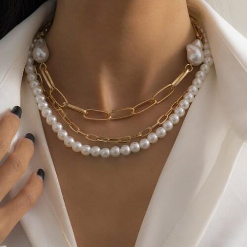 Vintage Multilayer Pearl Geometric Choker Necklace For Women Fashion Dainty Elegant Charm Punk Chain Necklace Trend Jewelry