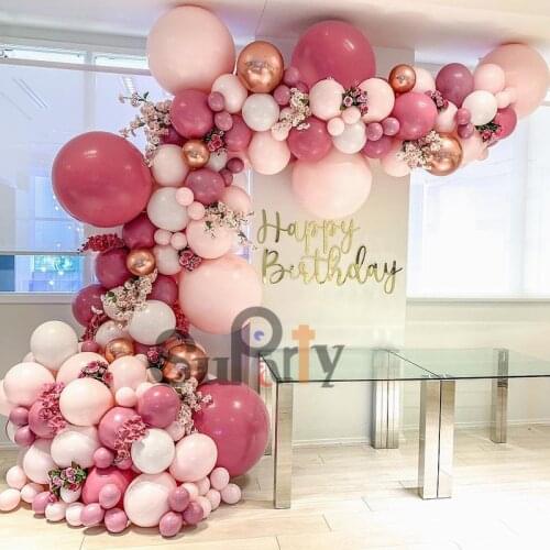 DIY Retro Hot Pink Balloon Garland Arch Kit 4D Rose Gold Baby Pink White Balloons for Birthday Anniversary Weddings Party Decor