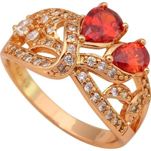 Royal Garnet Red crystal Gold color Health Fashion Jewelry Nickel & Lead Free Golden Element Ring Size #6.5 #7 #7.5 JR1885A