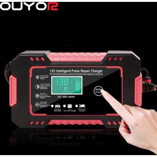 Car Battery Charger 12V 6A Touch Screen Pulse Repair LCD For Auto Moto Fast Power Charging Wet Dry Lead Acid Digital LCD Display