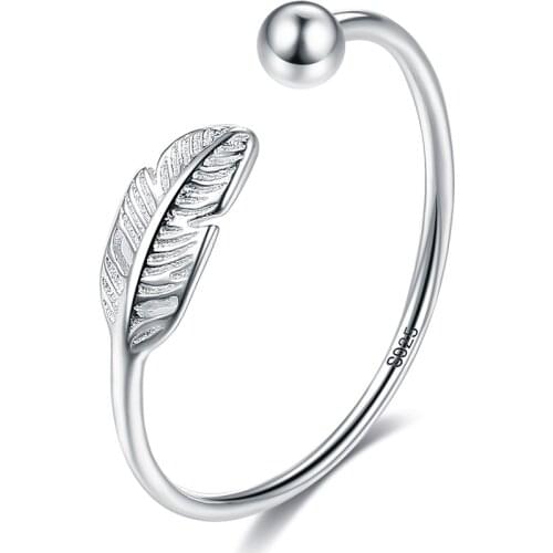 ZEMIOR Authentic 925 Sterling Silver Rings For Women Cute Feather Adjustable Ring Fine Jewelry Party Elegant Accessories Best