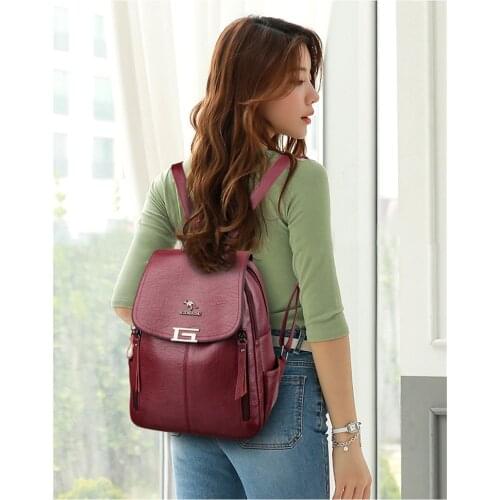 Ladies Shoulder Bag Ladies Leather Travel Backpack Multifunction Vintage Women Backpacks High Quality Female Back Pack