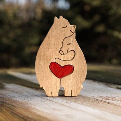 Animal in Love Ornament Wooden Desktop Decor Gift for Lover Family 2 Elephants/Hedgehogs/Bears Holding each other E7