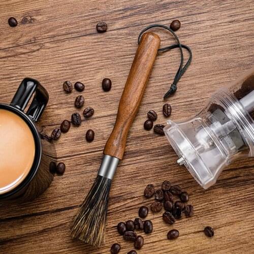 1 Pcs Coffee Grinder Cleaning Brush Boar Bristles Walnut Wood Handle with Hanging Belt Coffee machine cleaning brush Coffeeware