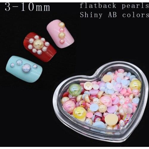 1000pcs/pack 3-10mm mix size flatback half round Imitation pearl Scrapbook for craft Nail Art cellphone Decor Clothe Bag DIY