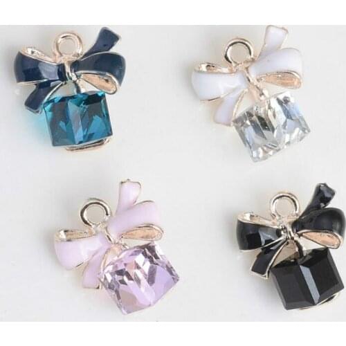20Pcs/Lot Small Zircon Rhinestone Alloy Bow DIY Pandent Bracelet Bags Decoration Necklace Hair Jewelry Accessory DIY Craft