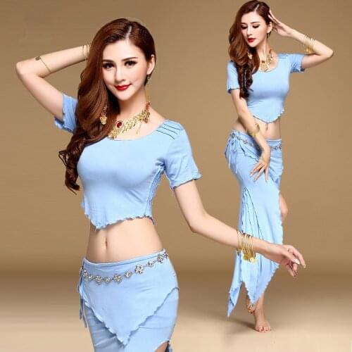 2018 Quality belly dance costume set bellydance pratice clothing indian set gauze set skirt color block set Top&Skirt&Belt M/L