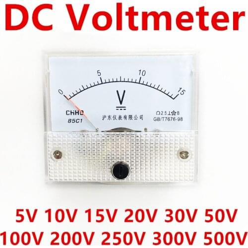 85C1 DC Analog Panel Volt Voltage Meter Voltmeter Gauge Mechanical Voltage Meter 5V 10V 20V 30V 50V 100V 200V 300V 500V