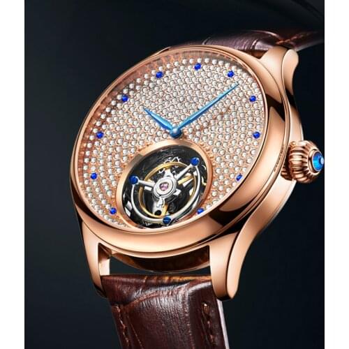 Watch For Men Luxury Casual Fashion Tourbillon Watch Sapphire Waterproof Crystals Numberless Dial Leather Band Free Shipping