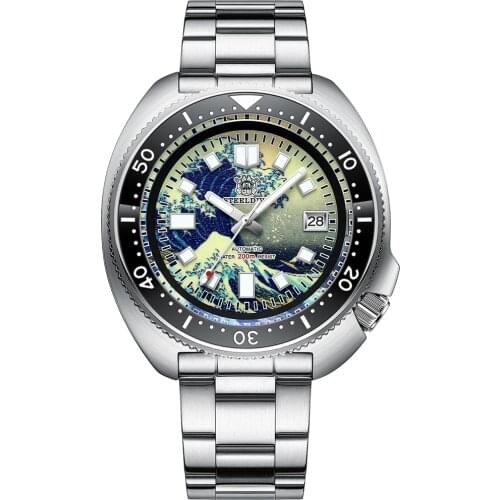 Steeldive Diver 6105 Turtle 3D Printing Full Luminous Kanagawa Surfing Dial NH35 Automatic Mechanical Men Watch Sapphire Date