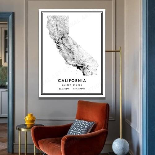 Black And White World City Map CALIFORNIA Wall Art Canvas Poster Prints Nordic Style Paintings Picture For Living Room