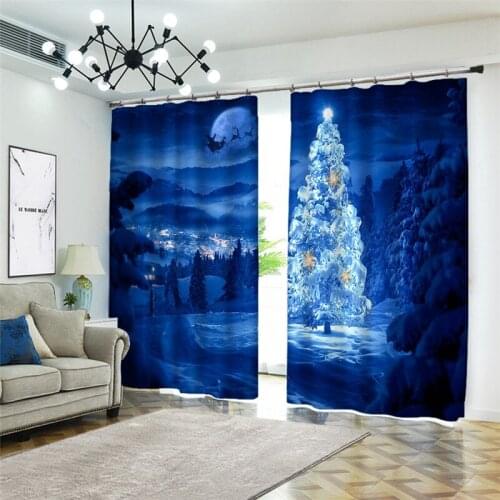 Home Decor 3D Living Blue christmas tree room Curtains Children Curtain Blackout Curtains wave Polyester/cotton Drapes