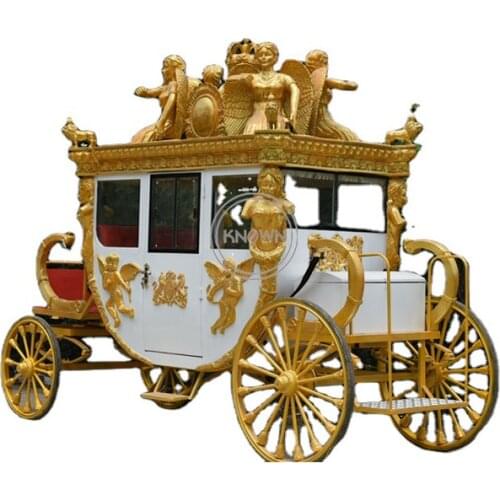 Electric Wedding Electric Horse Drawn Carriage Golden Color Royal Sculpture Horse Cart On Sale