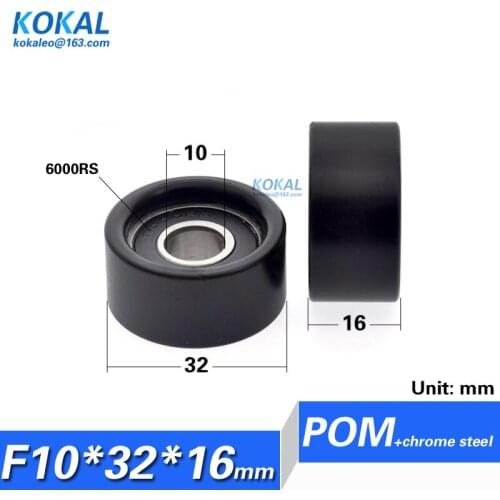 [F1032-16]Free Shipping 10PCS 6000RS 6000 inner diameter 10mm flat type black ball bearing roller wheel 10X32X16mm OD 32mm
