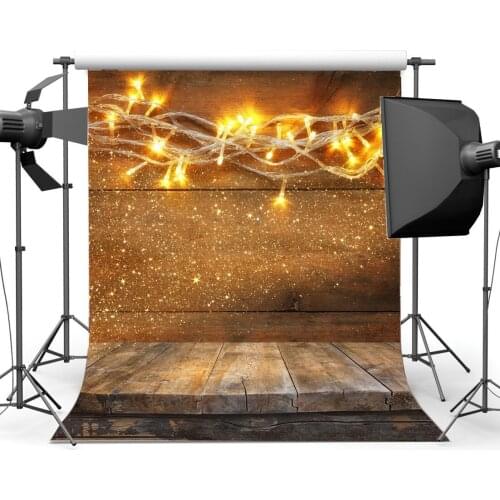 Photography Backdrop Christmas String Lights Vintage Stripes Wood Floor Xmas Backdrops