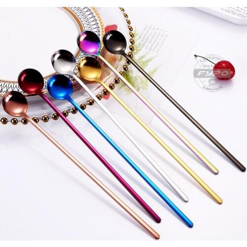Fypo Stainless Steel Dinnerware Set Spoon Tea Spoon Dessert Coffee Ice Cream Spoons Kitchen Accessories Bar Tools Long Handld